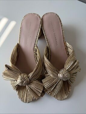 Loeffler Randall Metallic Gold Knotted Slide Mules